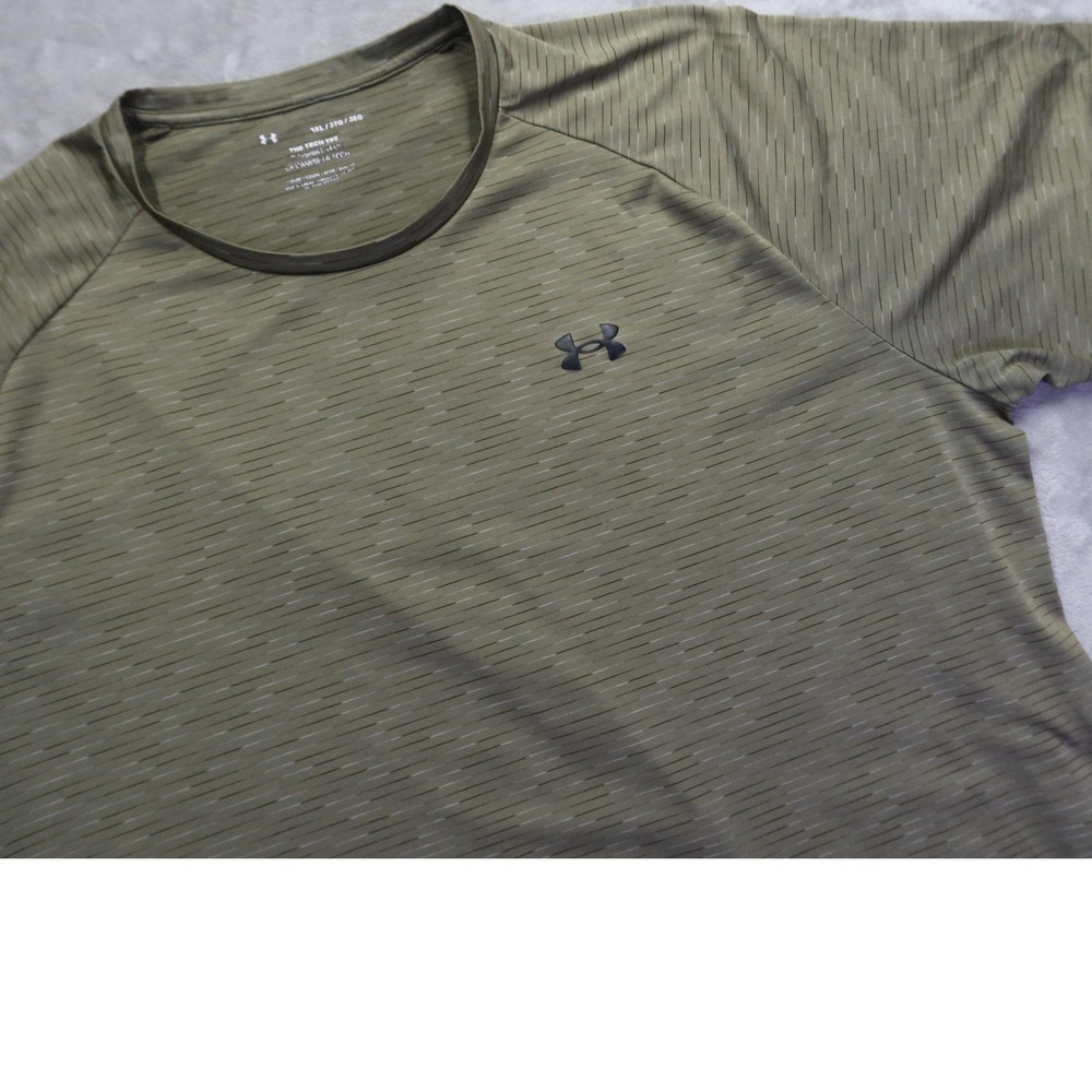Under Armour Men's 3XL Tech Tee‎ Olive Green Striped Activewear Shirt